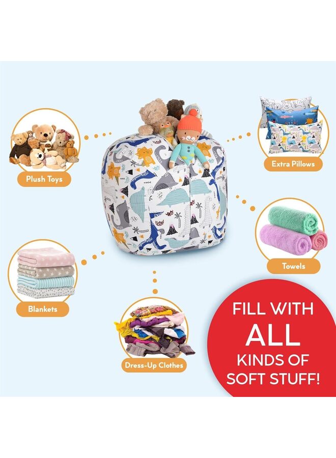 LAMAY Large 33’’ Bean Bag Storage Cover for Stuffed Animals, Giant Bean Bag Chair for Plush, Bedroom Organizer, Dinosaur - Stuffed Animal Storage Cover - Image 3